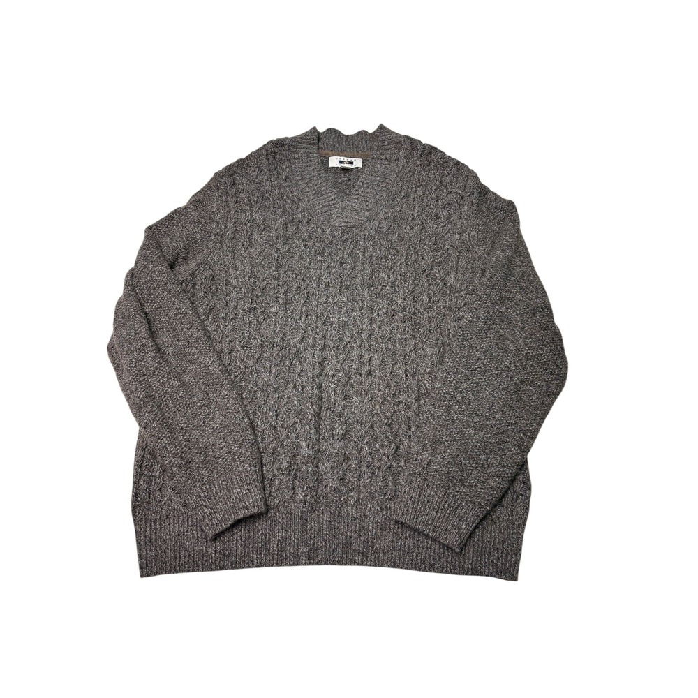 NWOT Joseph Abboud Mens XXL V-Neck Cable Knit Wool Blend Sweater Grey Brown